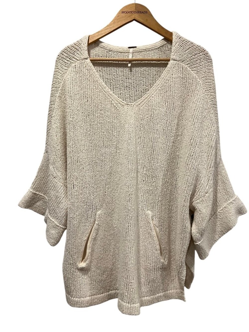 Free People Oversized V-neck Kangaroo Pocket Sweater, Ivory, S